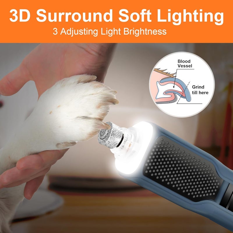 CATPICK 7-Speed Dog & Cat Nail Grinder with Light - Ring LED Safe to Avoid Overcut, Quiet Low Vibration & Powerful Fast, Cordless Rechargeable Toenail Trimmer for Small & Large Puppy & Breeds Paws(Blue) - Image 2
